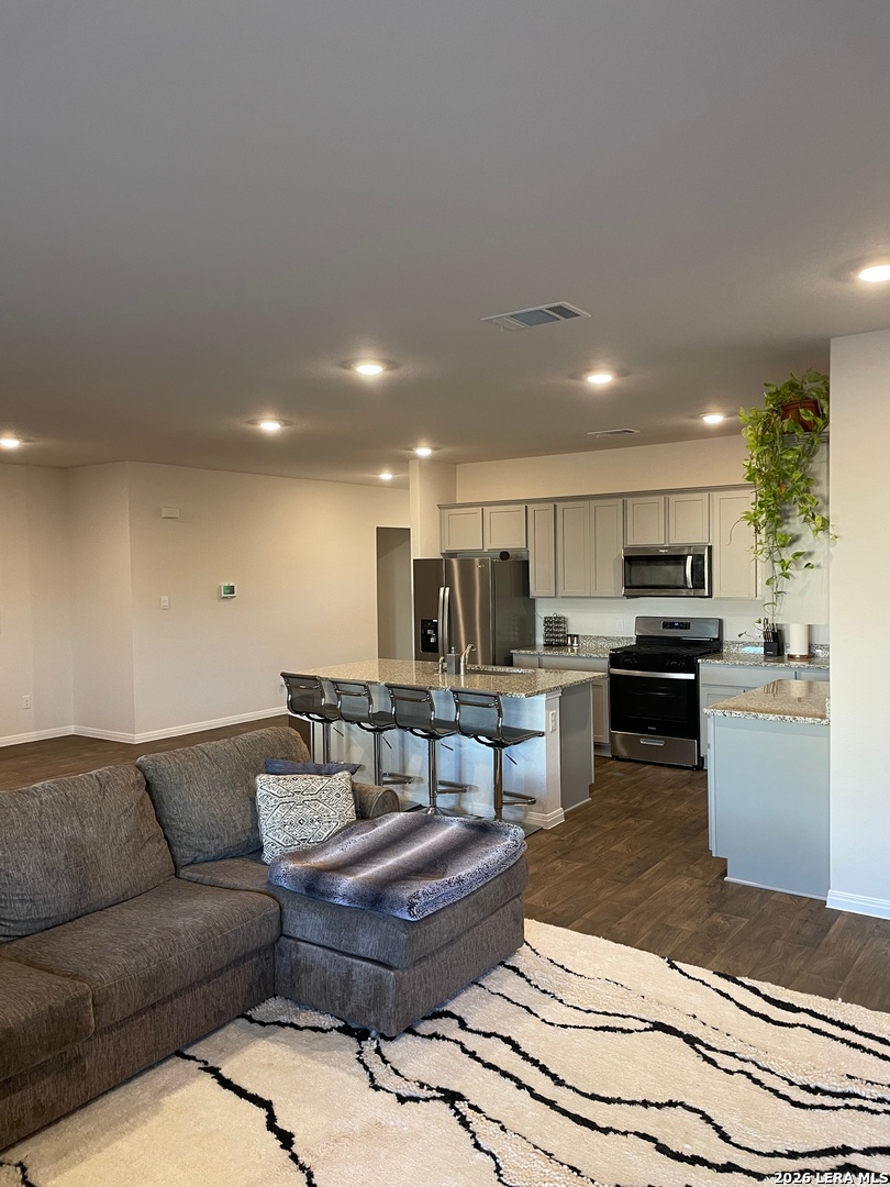 226 Evergreen Sumac Loop Kyle, TX 78640 - Photo 6 of 37 a living room with furniture and kitchen view