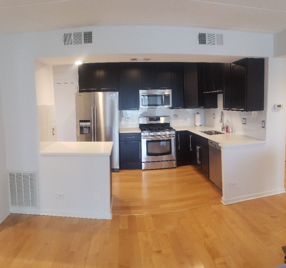 8350 West Addison Street, Unit 201 Chicago, IL 60634 - Photo 8 of 41 a kitchen with stainless steel appliances a sink and a stove top oven