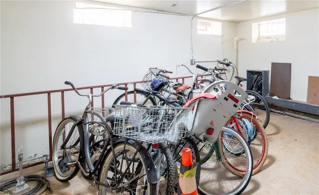 a view of a bike storage in a room