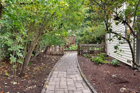 a view of a pathway both side of yard