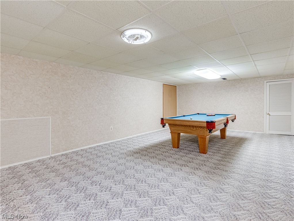 940 North Hametown Road Akron, OH 44333 - Photo 32 of 34 Playroom with billiards, carpet, and a paneled ceiling