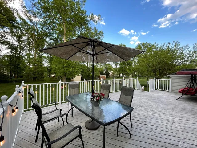 a view of a patio on the deck