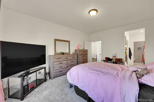 a bedroom with a bed and a tv