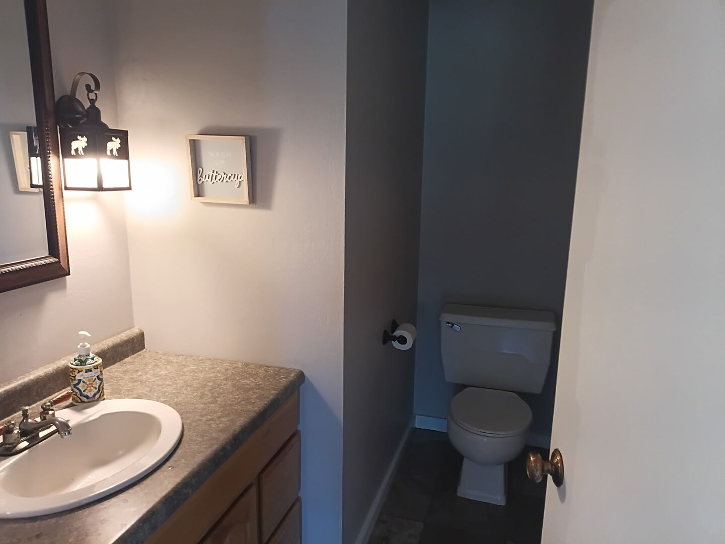 27986 Esmond Road Esmond, IL 60129 - Photo 17 of 39 a bathroom with a granite countertop toilet sink and mirror