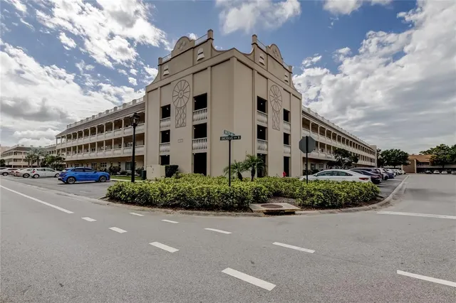 a large building with a street