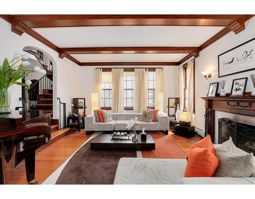 95 Welland Road Brookline, MA 02445 - Photo 3 of 28 a living room with furniture a fireplace and large windows