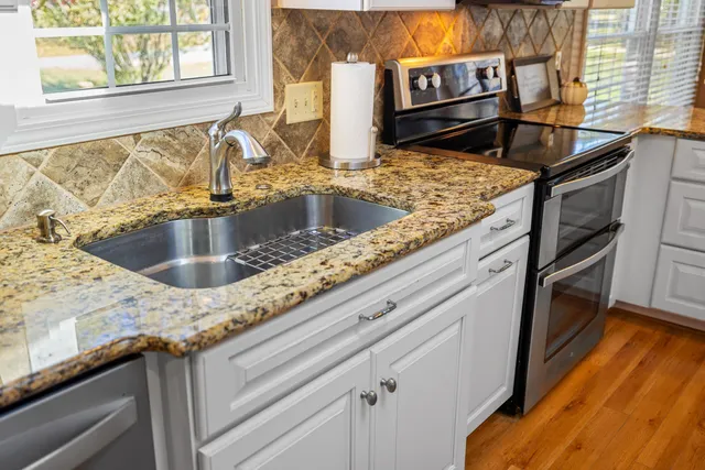 a bathroom with a shower curtain