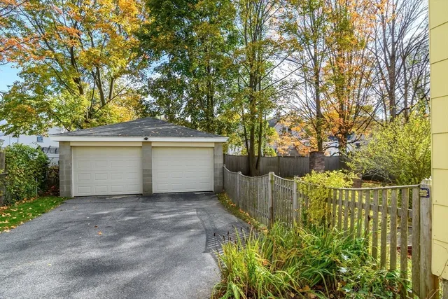 a view of a garden with a bench