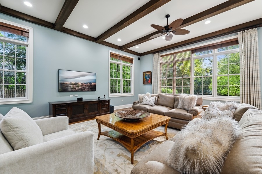 812 Hibbard Road Winnetka, IL 60093 - Photo 12 of 46 a living room with furniture a large window with a flat screen tv and couches