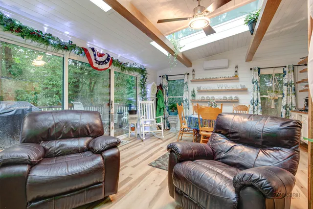 a outdoor living space with furniture and garden