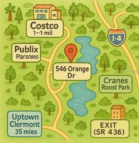 a view of a lake with a garden