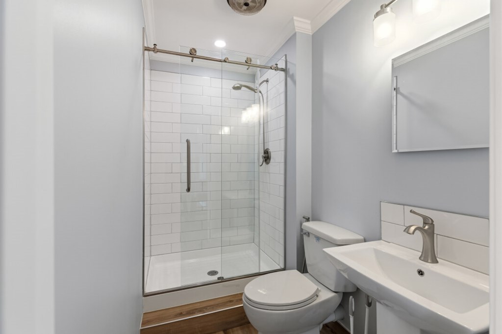 1682 Settlement Road Young Harris, GA 30582 - Photo 52 of 72 a bathroom with a shower sink vanity mirror and toilet