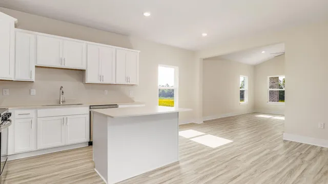 a view of a kitchen cabinets and wooden floor