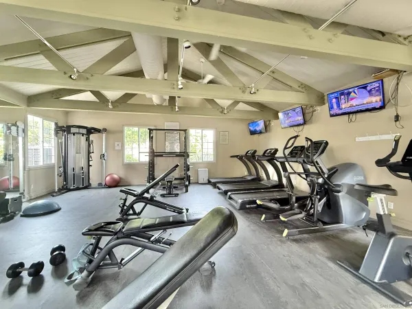 a view of a room with gym equipment