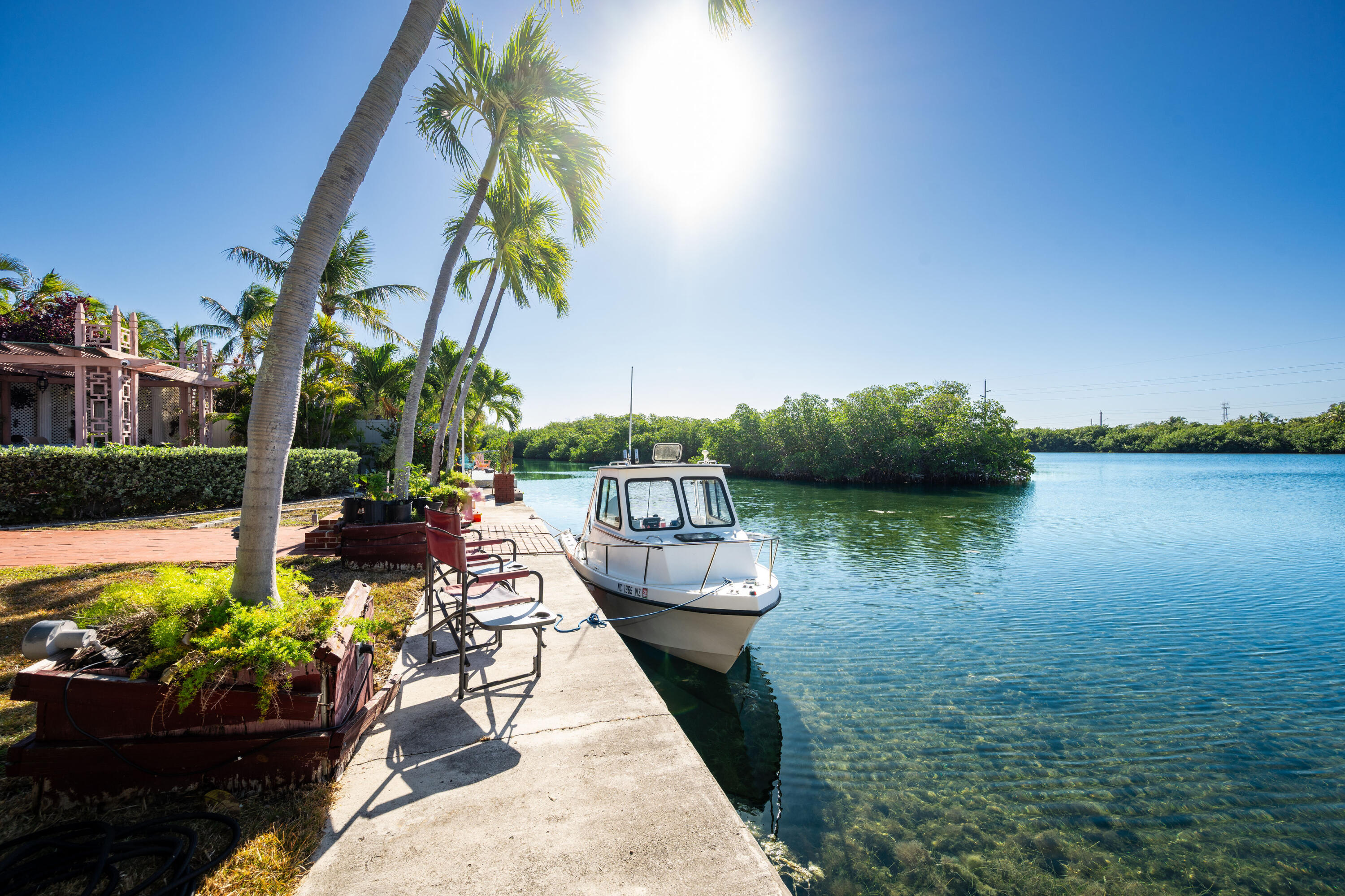 a view of a lake with a patio