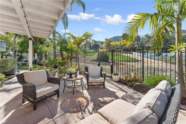 a building outdoor space with patio furniture