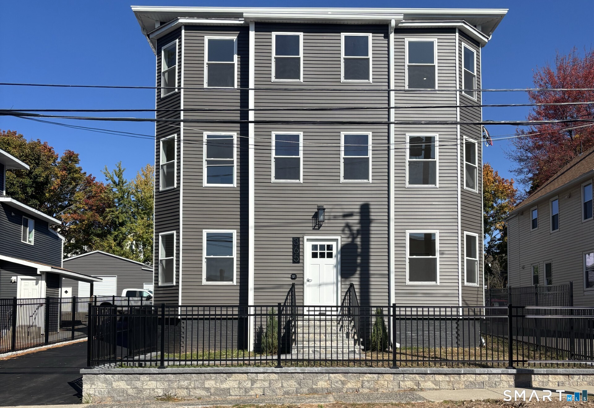 a front view of a building with street