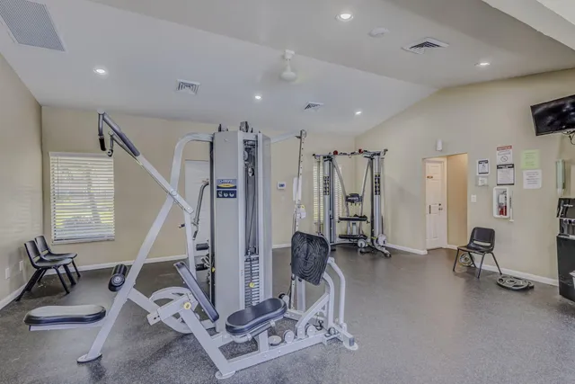 a view of a room with gym equipment
