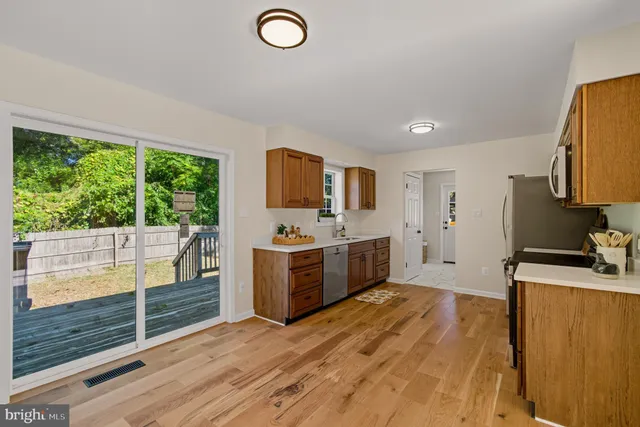 a kitchen with stainless steel appliances a stove and a refrigerator