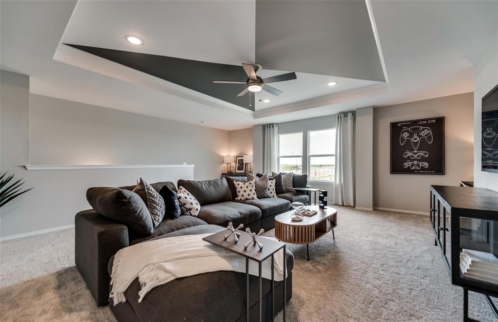 816 Shire Avenue Haslet, TX 76052 - Photo 12 of 23 a living room with furniture a ceiling fan and a rug
