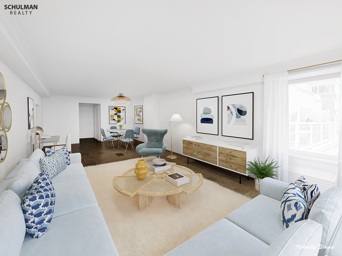411 East 53rd Street, Unit 14F Manhattan, NY 10022 - Photo 4 of 20 a living room with furniture and wooden floor