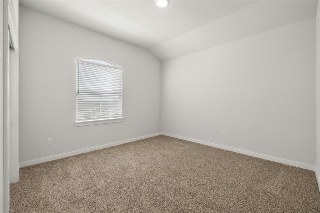 113 Shadow Oak Cove Georgetown, TX 78628 - Photo 28 of 40 A well-lit bedroom featuring vaulted ceilings and soft carpeting, offering a tranquil personal retreat.