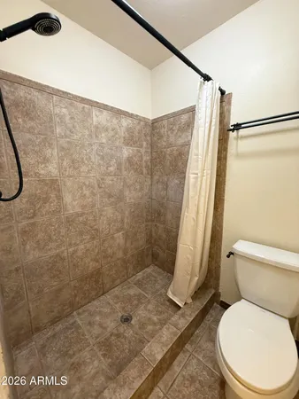 a bathroom with a toilet and a shower