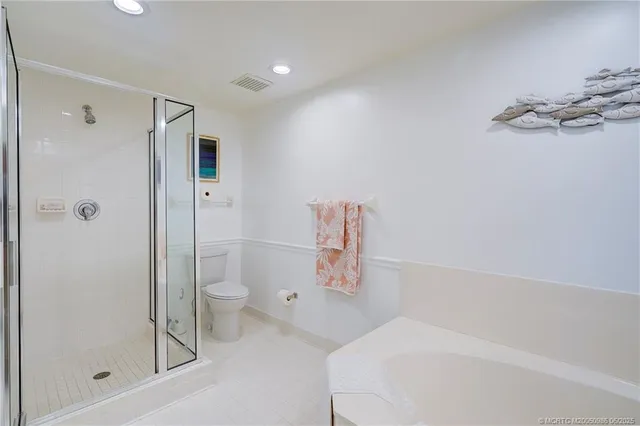 a bathroom with a shower and a toilet