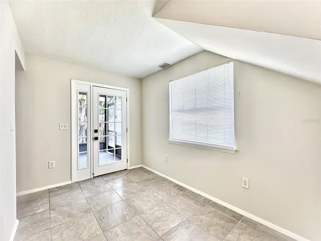 a view of a room with racks on the wall