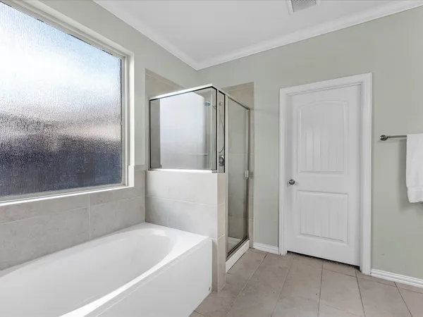 a bathroom with a tub a double vanity sink and mirror