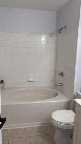 a bathroom with a toilet and a bath tub