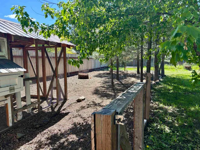 a view of a house with backyard and trees