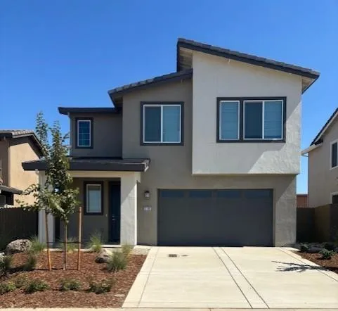 a front view of a house with plants