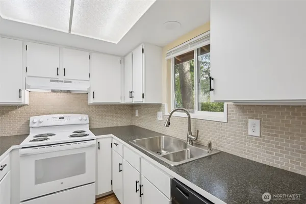 a kitchen with appliances a sink and cabinets