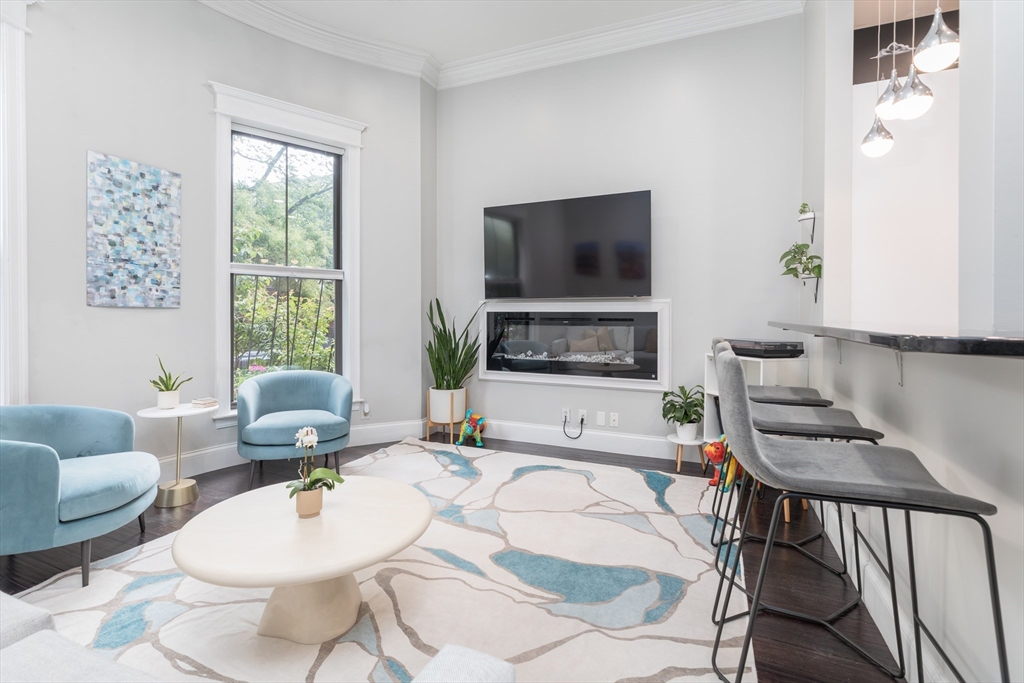 21 Worcester Square, Unit 2 Boston, MA 02118 - Photo 2 of 23 a living room with furniture a flat screen tv and a large window