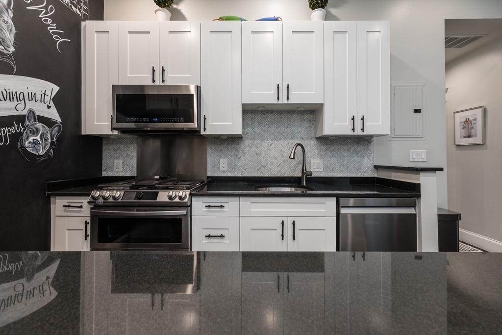 21 Worcester Square, Unit 2 Boston, MA 02118 - Photo 8 of 23 a kitchen with stainless steel appliances a stove a microwave and white cabinets