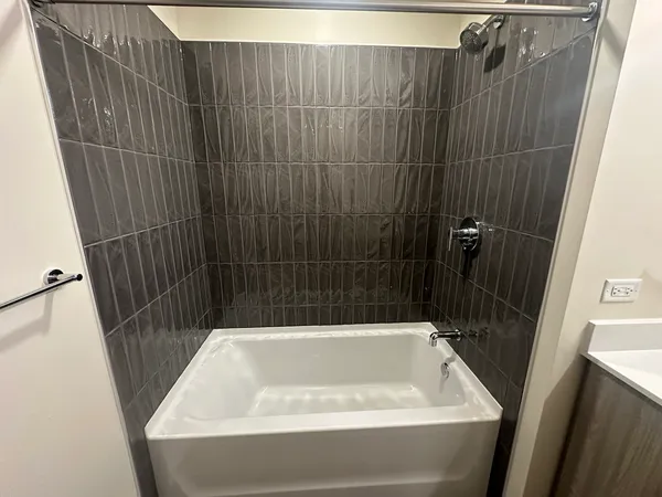 a bathroom with a bathtub