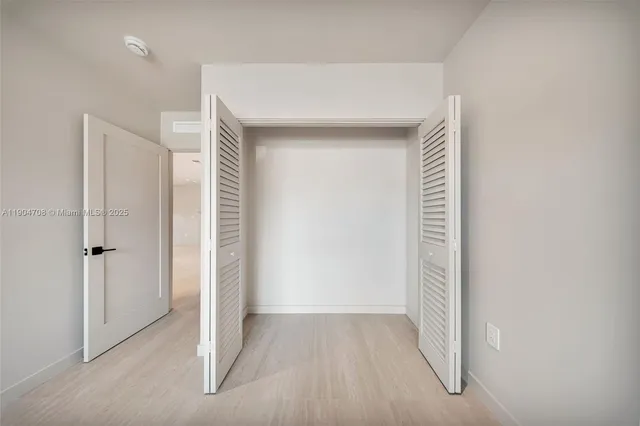 a view of a big room with closet and windows