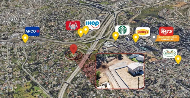 an aerial view of houses with outdoor space