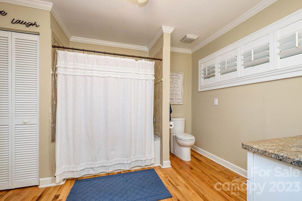 154 Rugby Drive Hendersonville, NC 28791 - Photo 29 of 48 a bathroom with a granite countertop shower and a toilet
