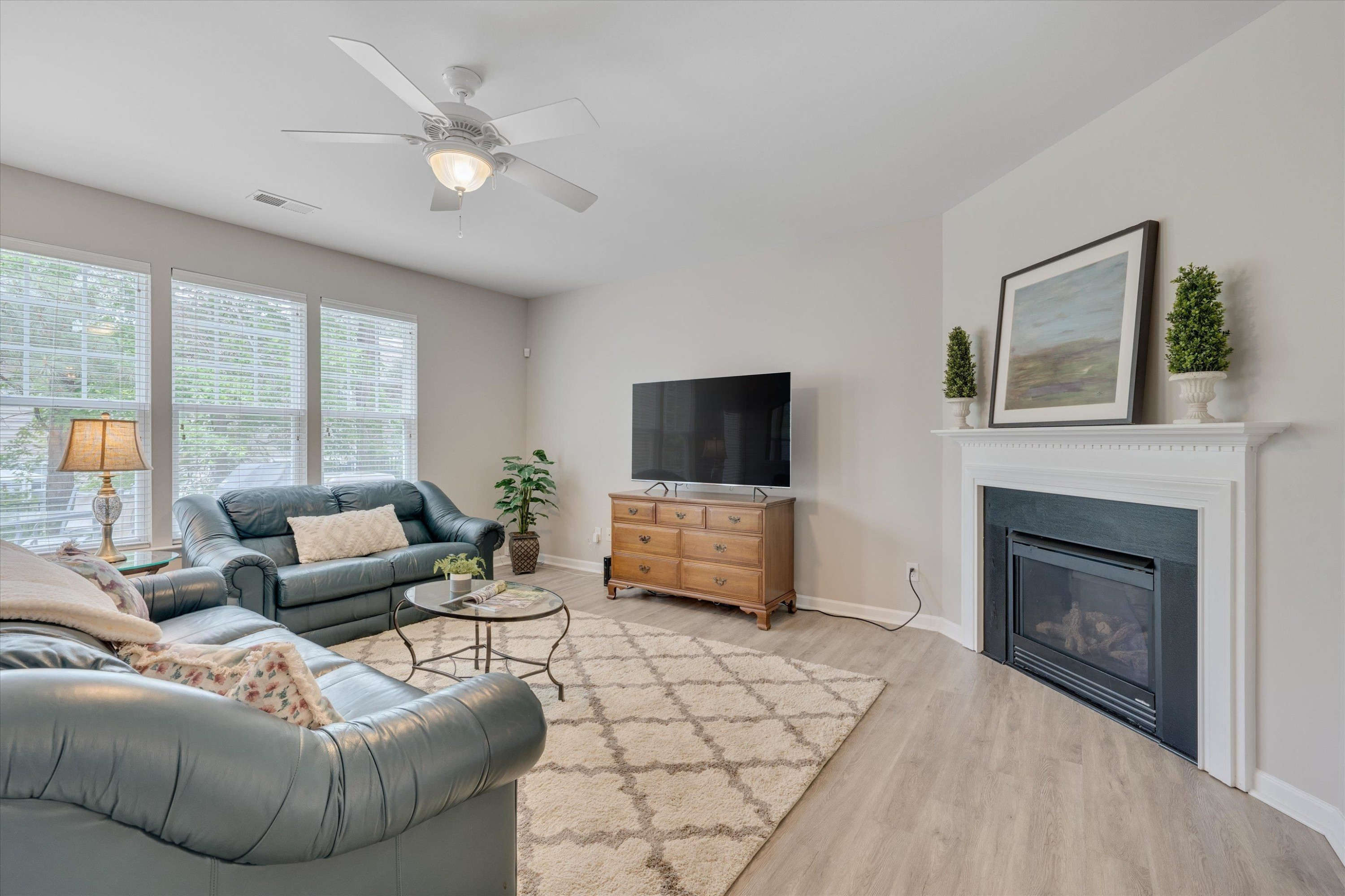 5 Gardenview Place Durham, NC 27713 - Photo 4 of 32 a living room with furniture a fireplace and a flat screen tv