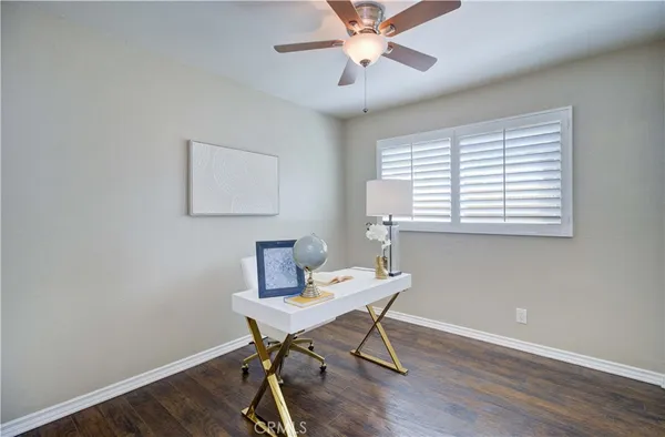 a workspace with wooden floor