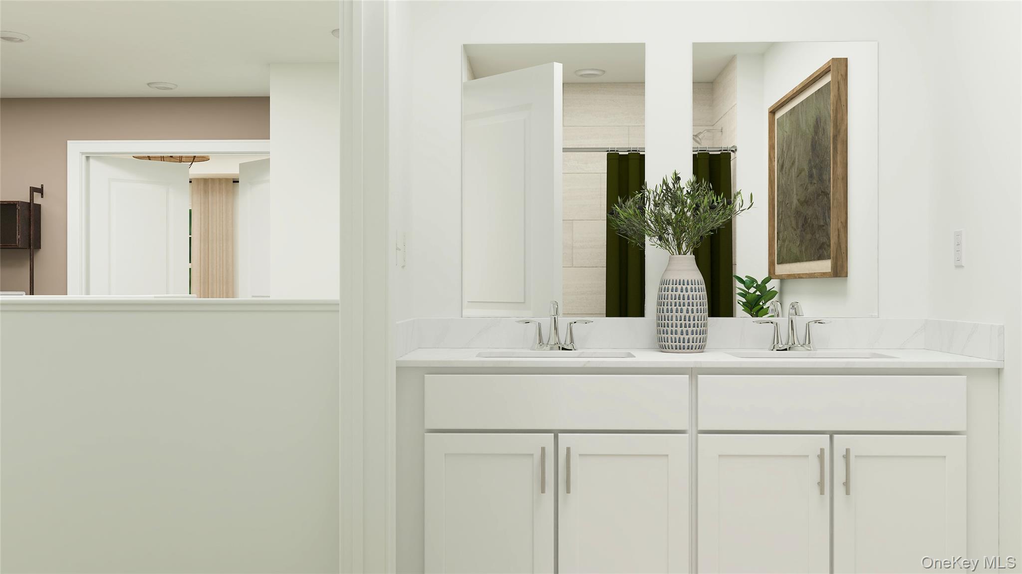 121 Pine Ridge Road Tuxedo Park, NY 10987 - Photo 22 of 28 a bathroom with a double vanity sink and a mirror