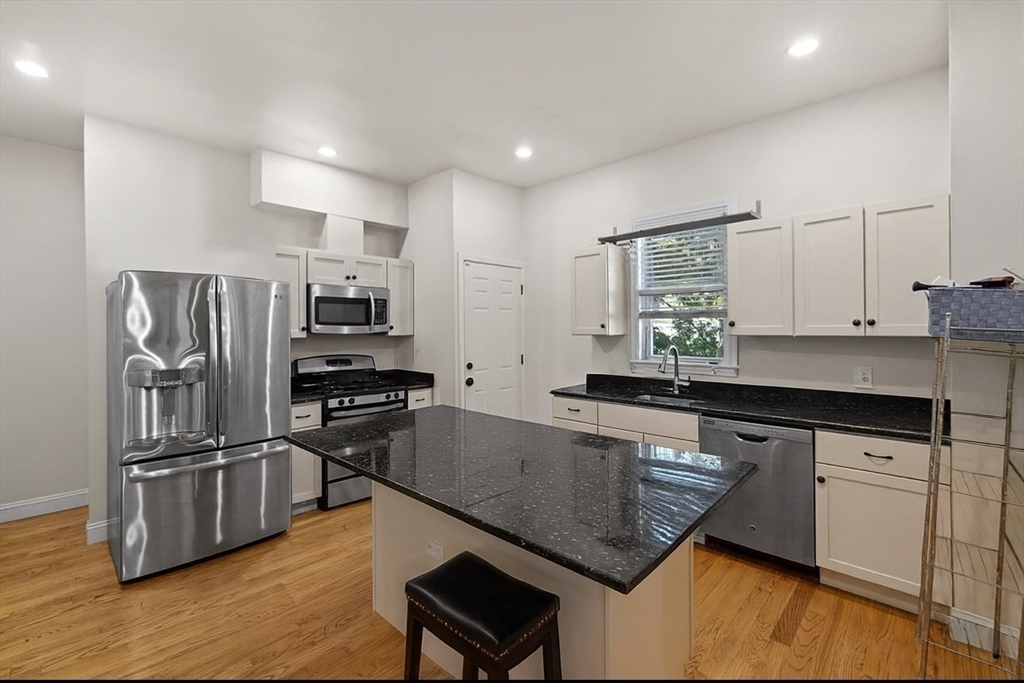 18 Holborn Street Boston, MA 02121 - Photo 17 of 33 a kitchen with kitchen island a counter space a sink and stainless steel appliances