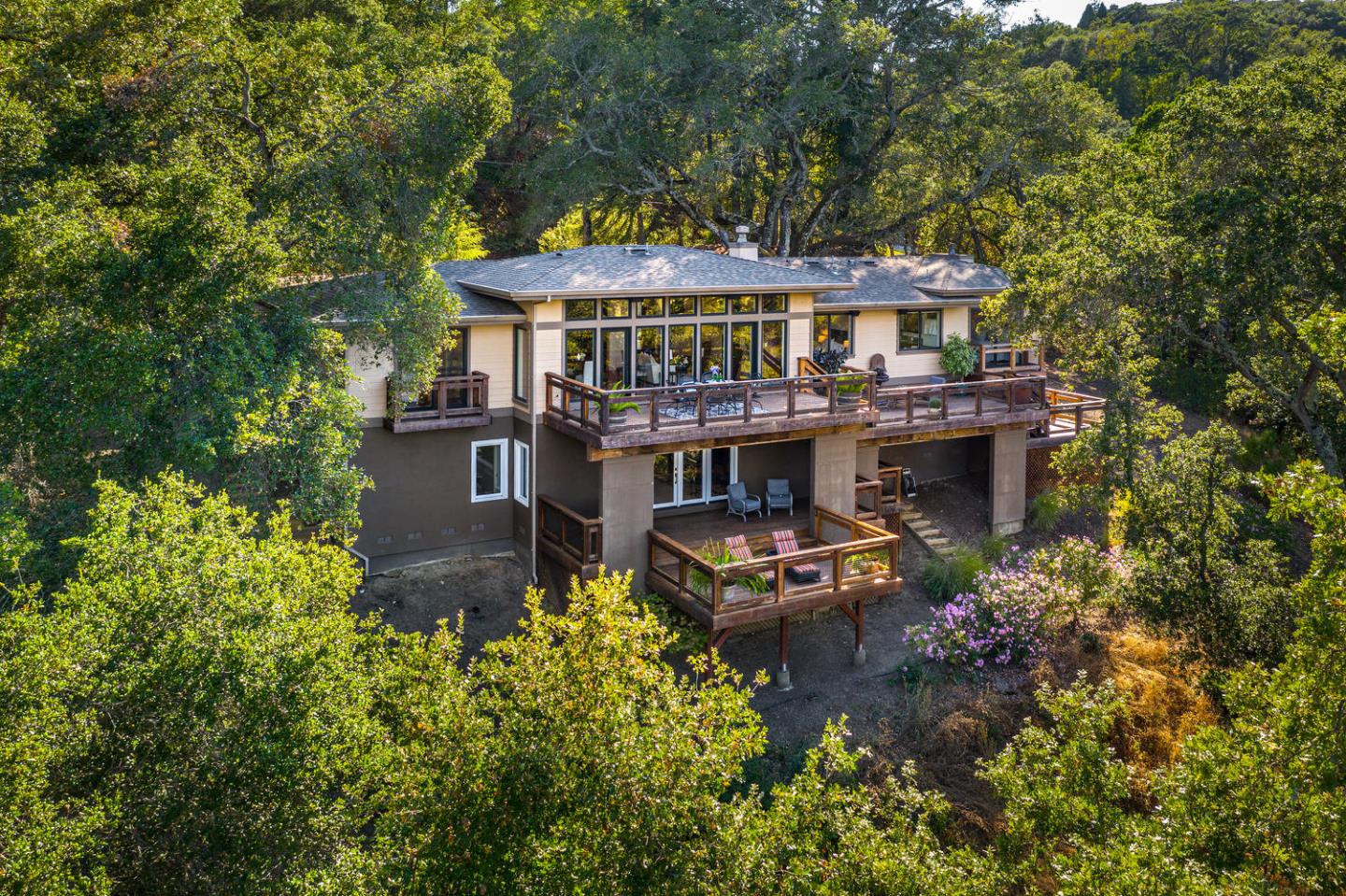 672 Moraga Road Lafayette, CA 94549 - Photo 37 of 43 an aerial view of a house with swimming pool garden view and trees