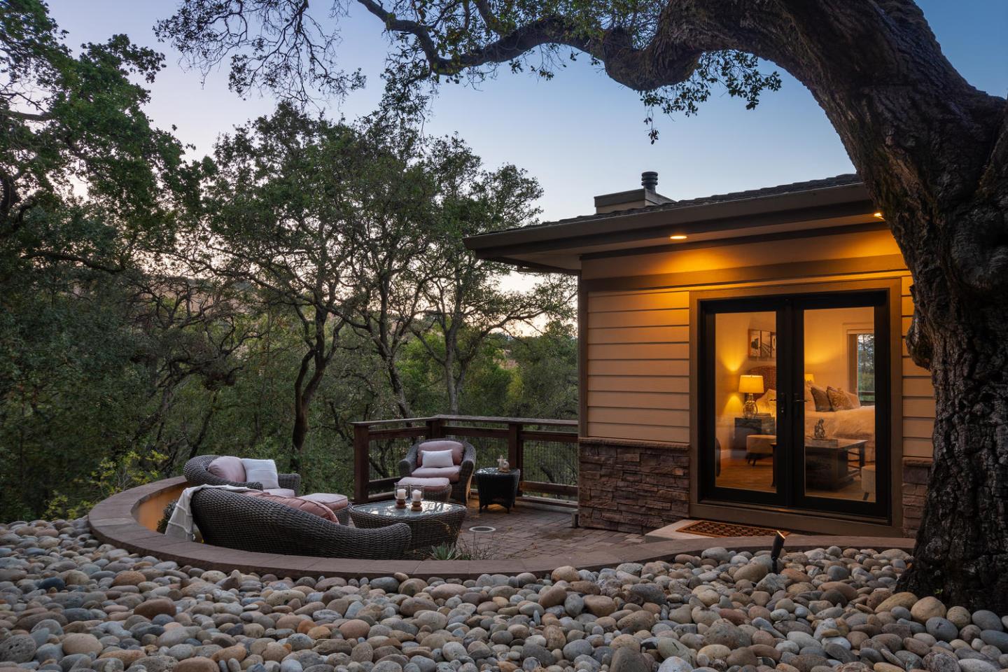 672 Moraga Road Lafayette, CA 94549 - Photo 39 of 43 a backyard of a house with fountain table and chairs