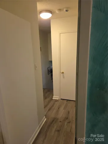 a view of entryway and hall with wooden floor