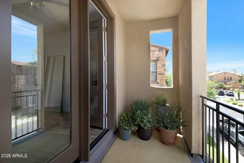 a view of a porch of a house