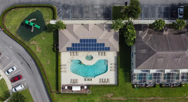 an aerial view of a house