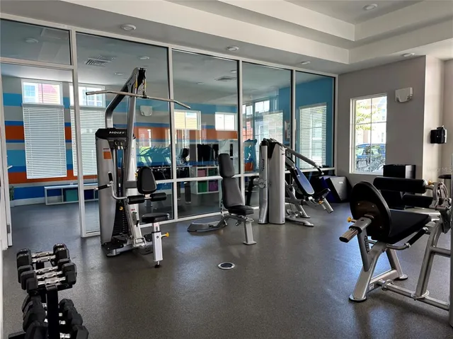 a view of a room with gym equipment
